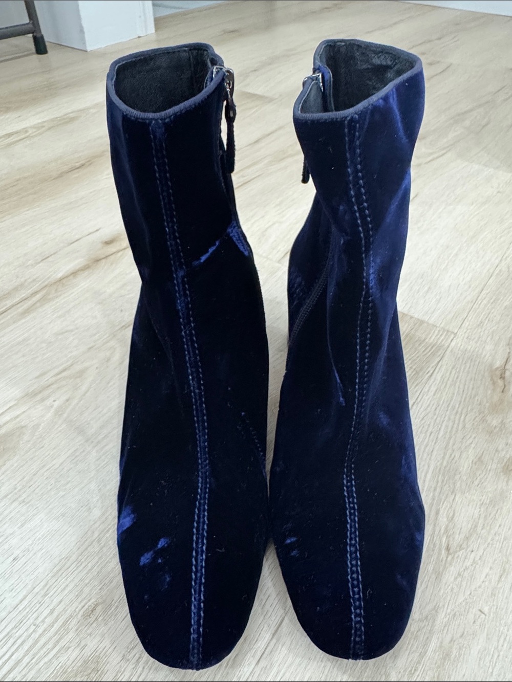 Women's Velvet Ankle Booties in Navy
